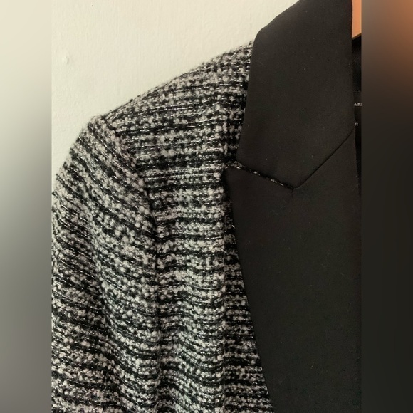 Zara Women’s Tweed Black and White Jacket Tuxedo-style Lapels Medium - Picture 4 of 7